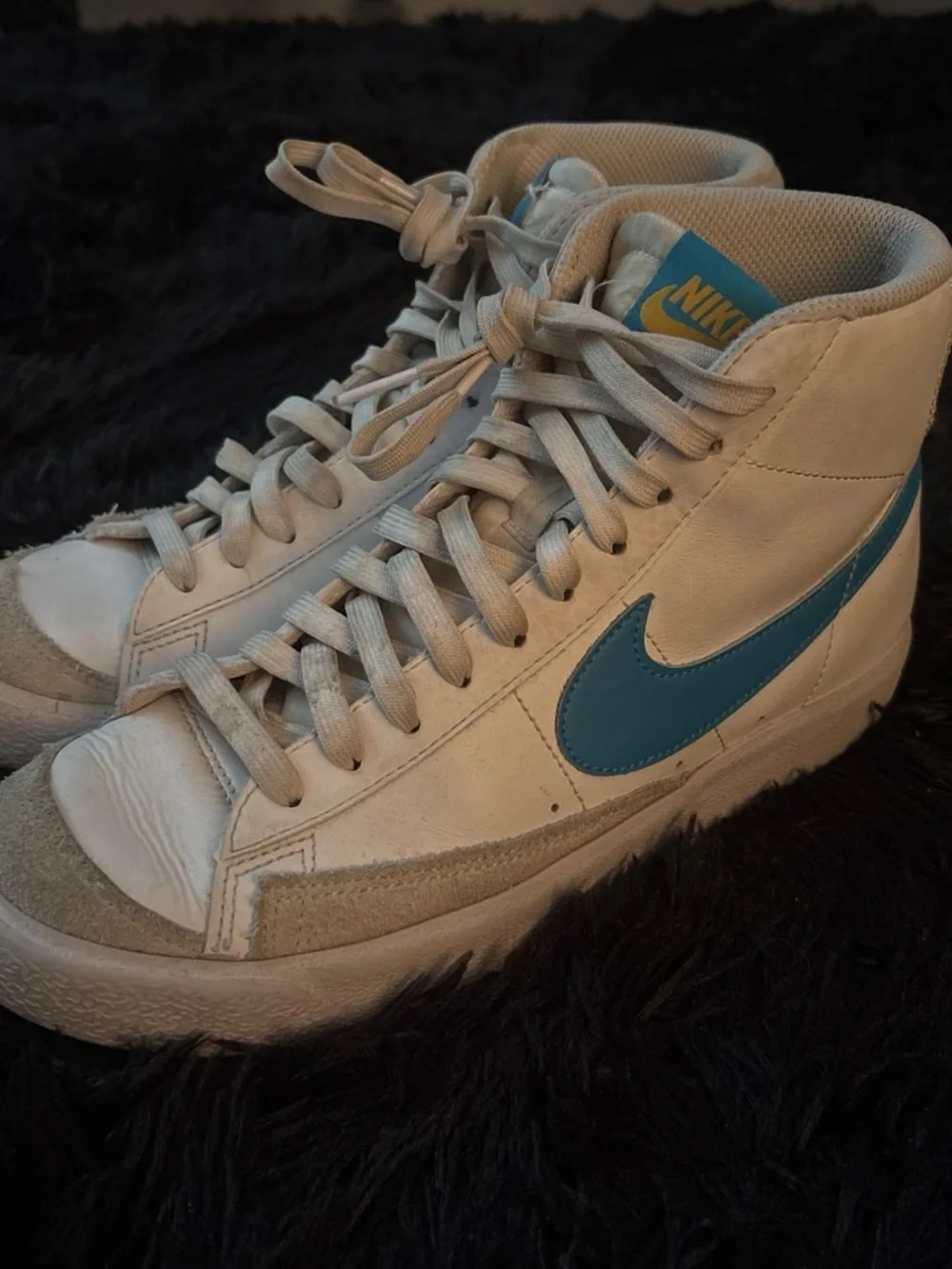 Nike Blazers with Blue swoosh Grey and Yellow accents